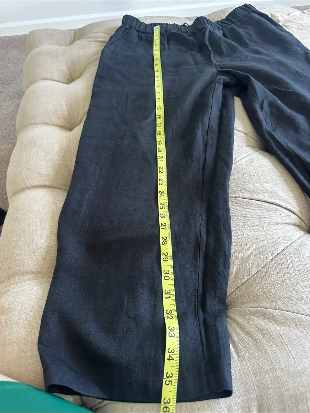 Quince Black Elastic-Waist Linen-Blend  100% Europa linen pants